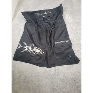 Tormenter Board Shorts Men Size 36 Black Fish Logo Surf Swim Trunks Cargo Pocket